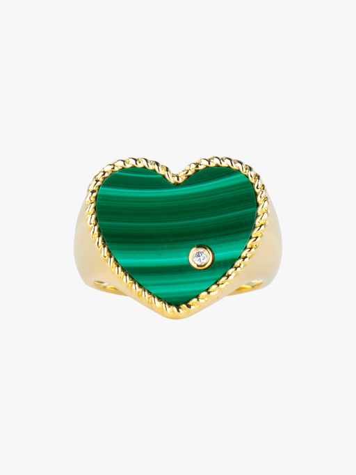 Diamond, malachite and gold heart signet ring photo