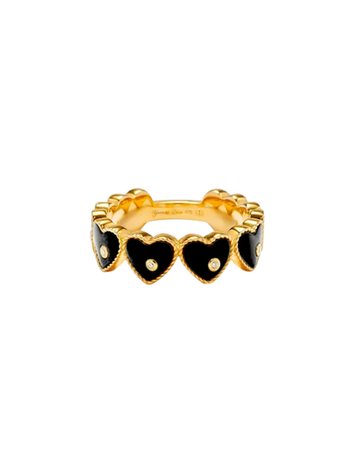 Yellow gold onyx multi hearts wedding ring photo