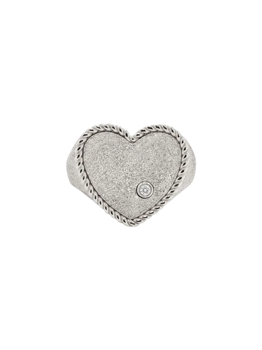 White gold sequined heart signet ring photo