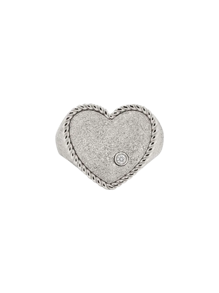 White gold sequined heart signet ring