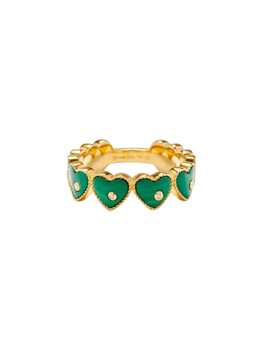 Yellow gold malachite multi hearts wedding ring photo