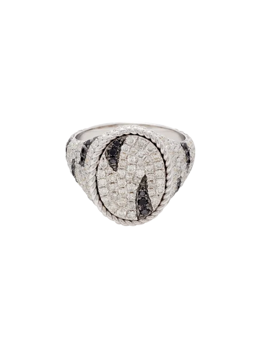 White gold zebra oval signet ring photo