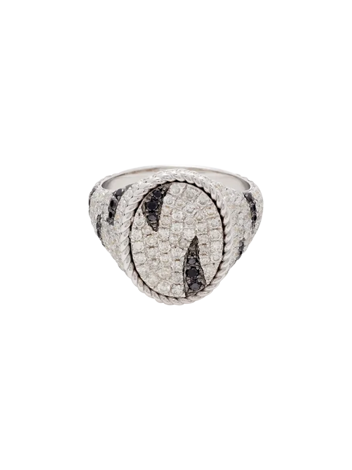 White gold zebra oval signet ring