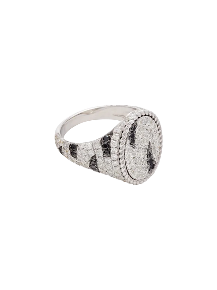 White gold zebra oval signet ring