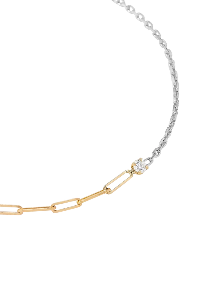 Maxi diamond solitaire bracelet in mixed golds