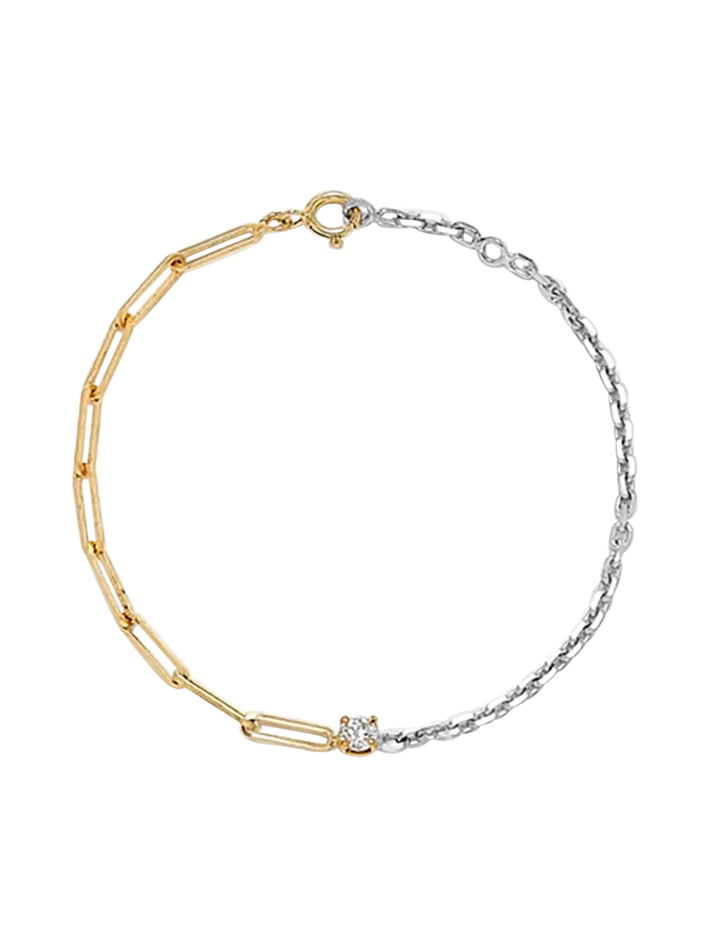 Maxi diamond solitaire bracelet in mixed golds