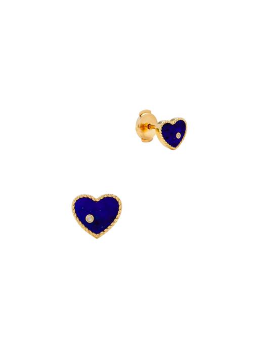 Baby heart lapis lazuli yellow gold studs photo