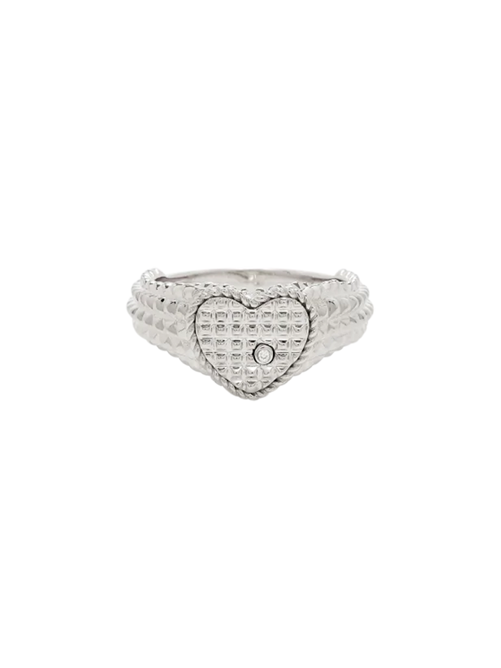 Baby chevalière coeur picotti or blanc ring