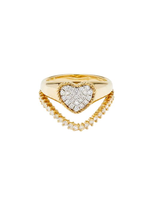 Mini set chevalière coeur & bague vague diamant or jaune ring photo