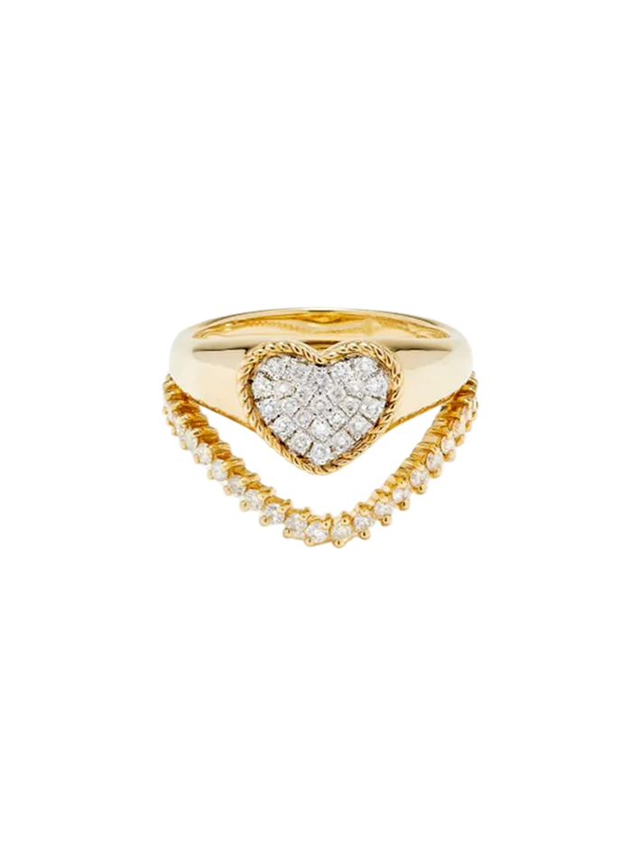 Mini set chevalière coeur & bague vague diamant or jaune ring