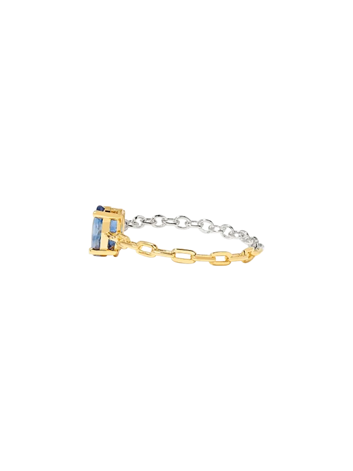 Blue sapphire solitaire ring with mixed golds