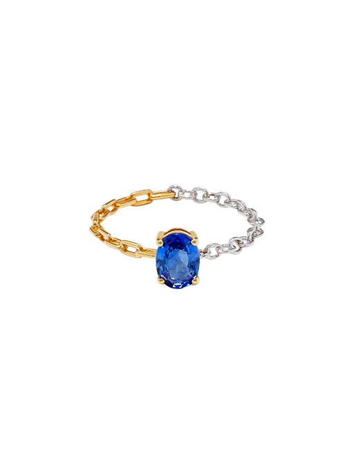 Blue sapphire solitaire ring with mixed golds photo