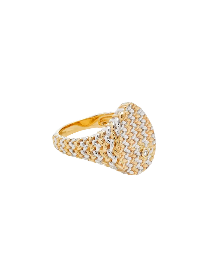 Mixed gold braided pear signet ring