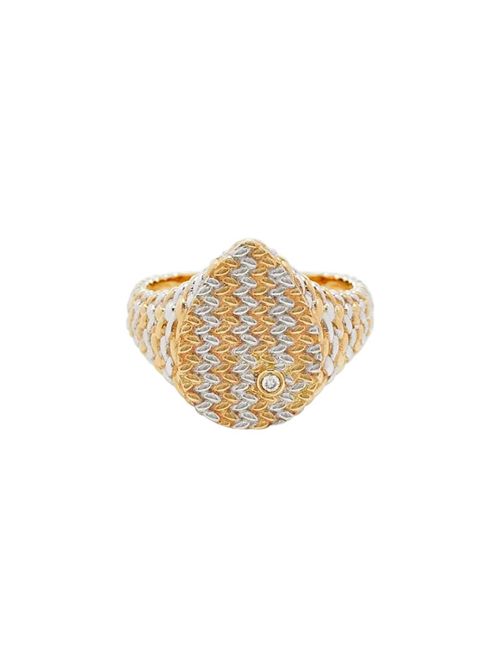Mixed gold braided pear signet ring