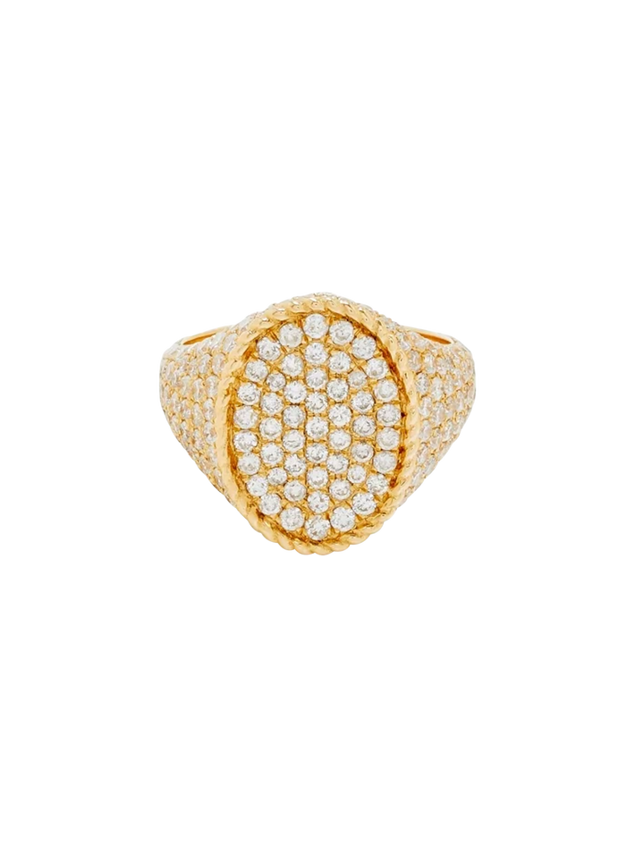 Oval signet ring full diamonds yellow gold