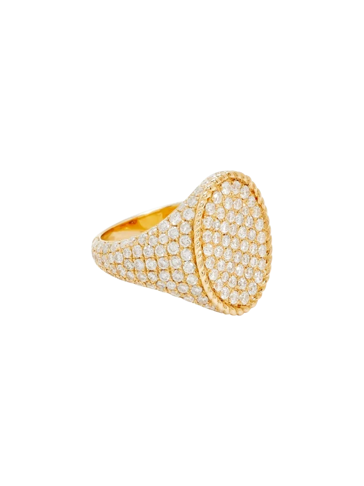 Oval signet ring full diamonds yellow gold