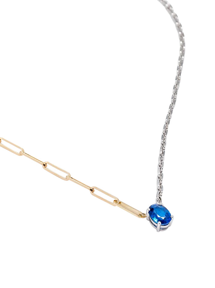 Maxi blue sapphire 1ct solitaire necklace in mixed gold