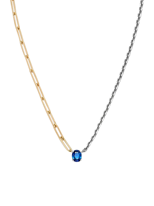 Maxi blue sapphire 1ct solitaire necklace in mixed gold photo