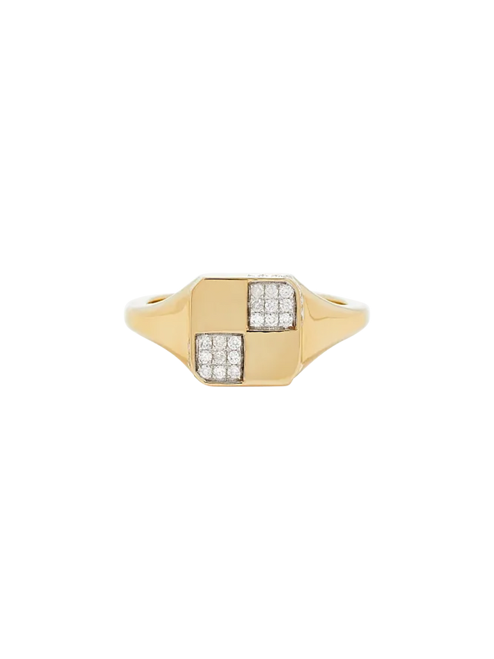Baby signet ring checkerboard gold yellow gold