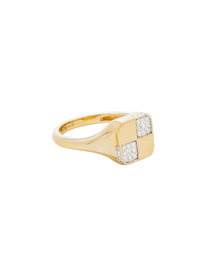 Baby signet ring checkerboard gold yellow gold