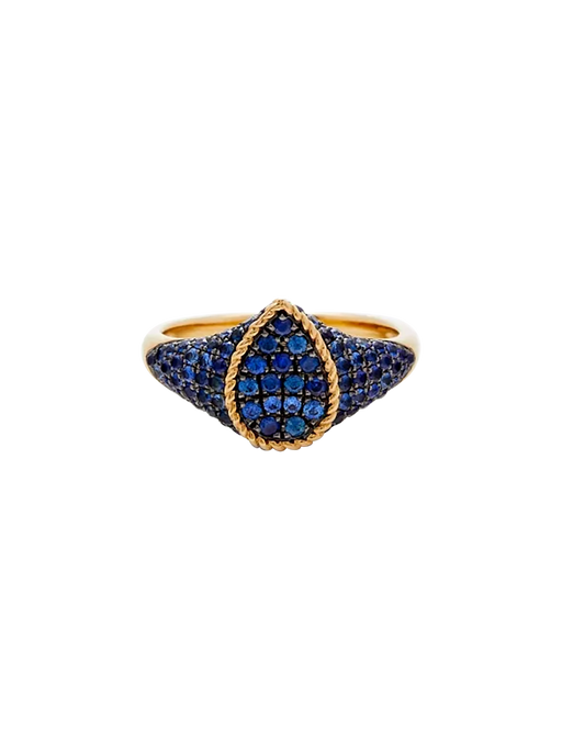 Baby signet ring pear blue sapphires yellow gold photo