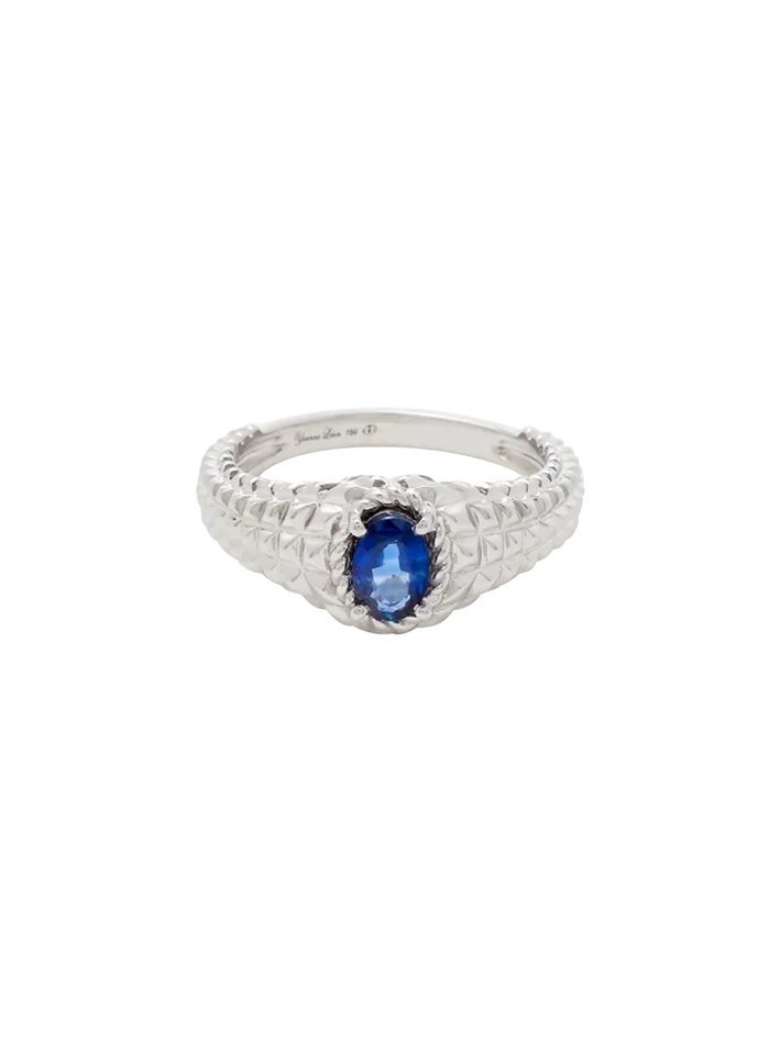 Baby oval signet ring picotti blue sapphire yellow gold ring