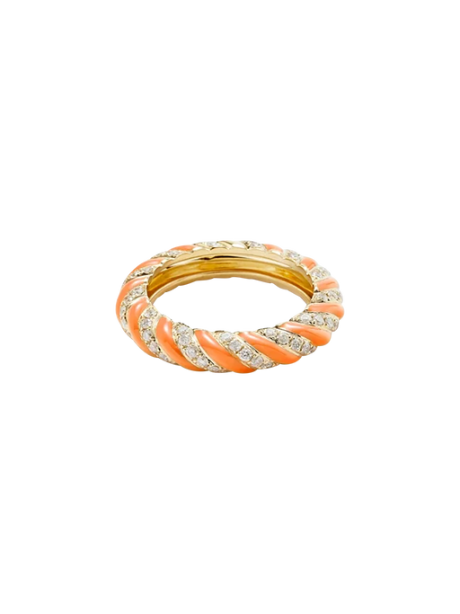 Yellow gold coral enamel twisted wedding ring photo