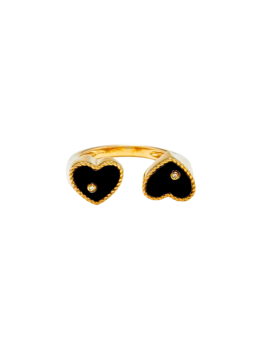 Ring you & me heart onyx yellow gold photo