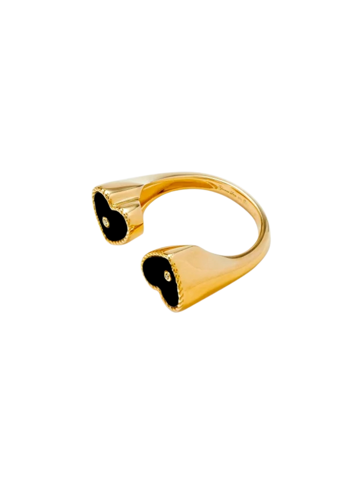 Ring you & me heart onyx yellow gold