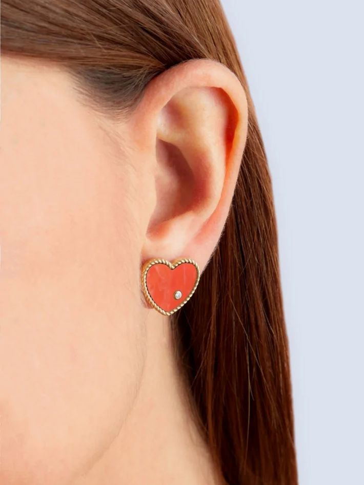 Yellow gold coral heart studs