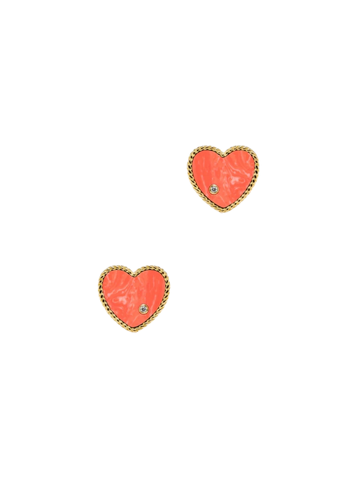 Yellow gold coral heart studs photo