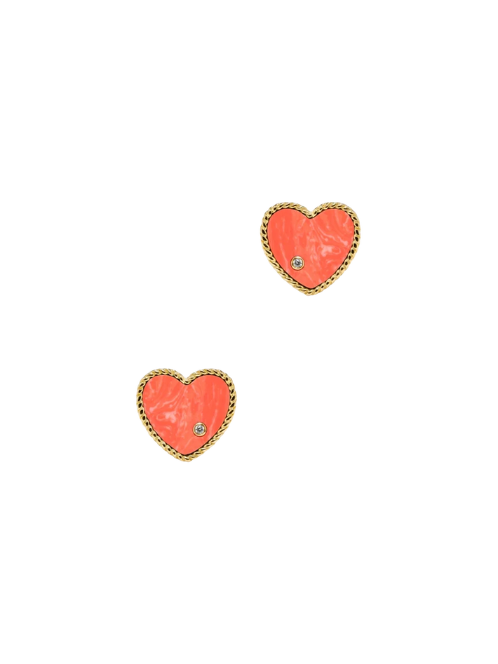 Yellow gold coral heart studs