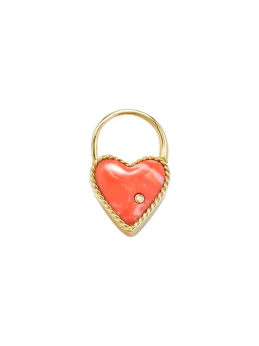 Yellow gold coral heart padlock hoop earrings photo