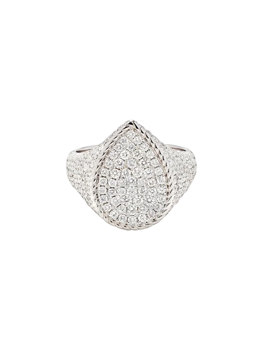 Pear signet ring full diamonds white gold photo