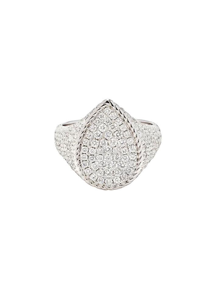 Pear signet ring full diamonds white gold