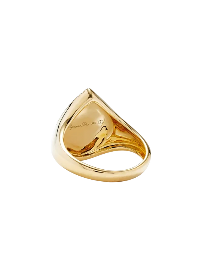 Yellow gold coral pear signet ring