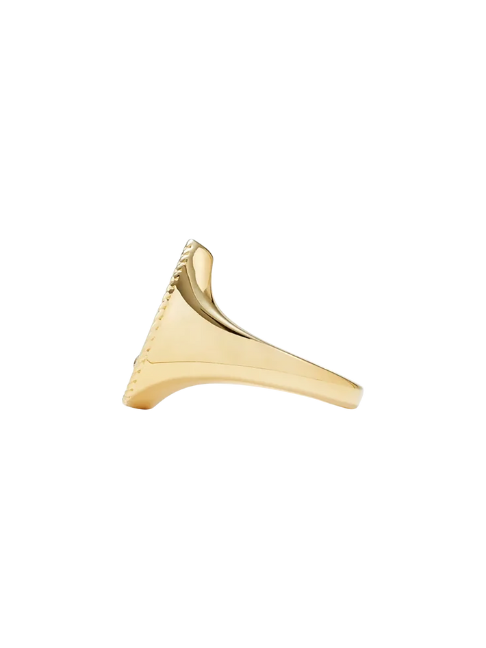Yellow gold coral pear signet ring