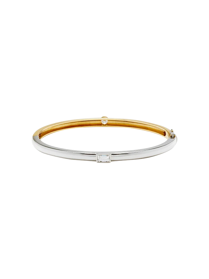 Closed baguette bangle bracelet & diamonds 2 golds