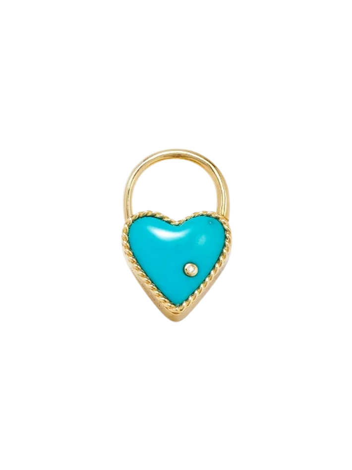 Yellow gold turquoise heart padlock hoop