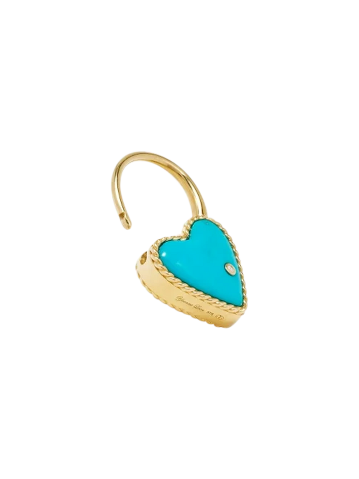 Yellow gold turquoise heart padlock hoop