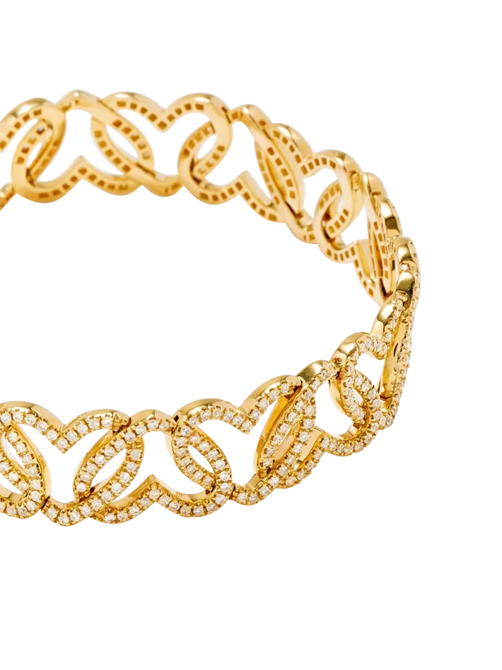 Yellow gold diamond heart link bracelet