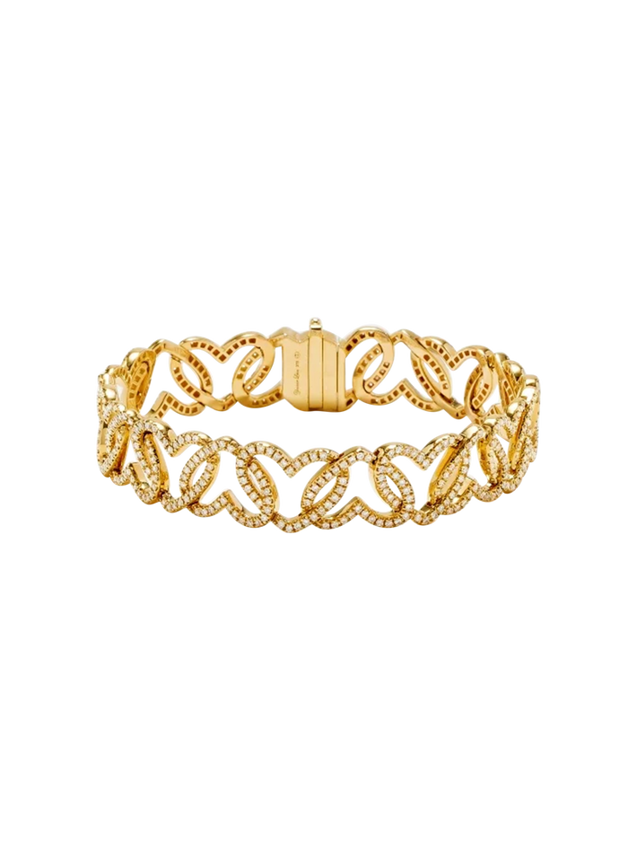 Yellow gold diamond heart link bracelet