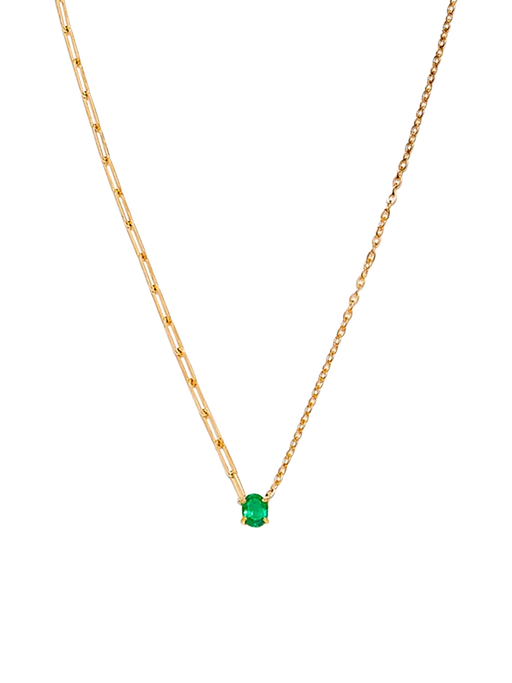 Yellow gold emerald solitaire necklace photo