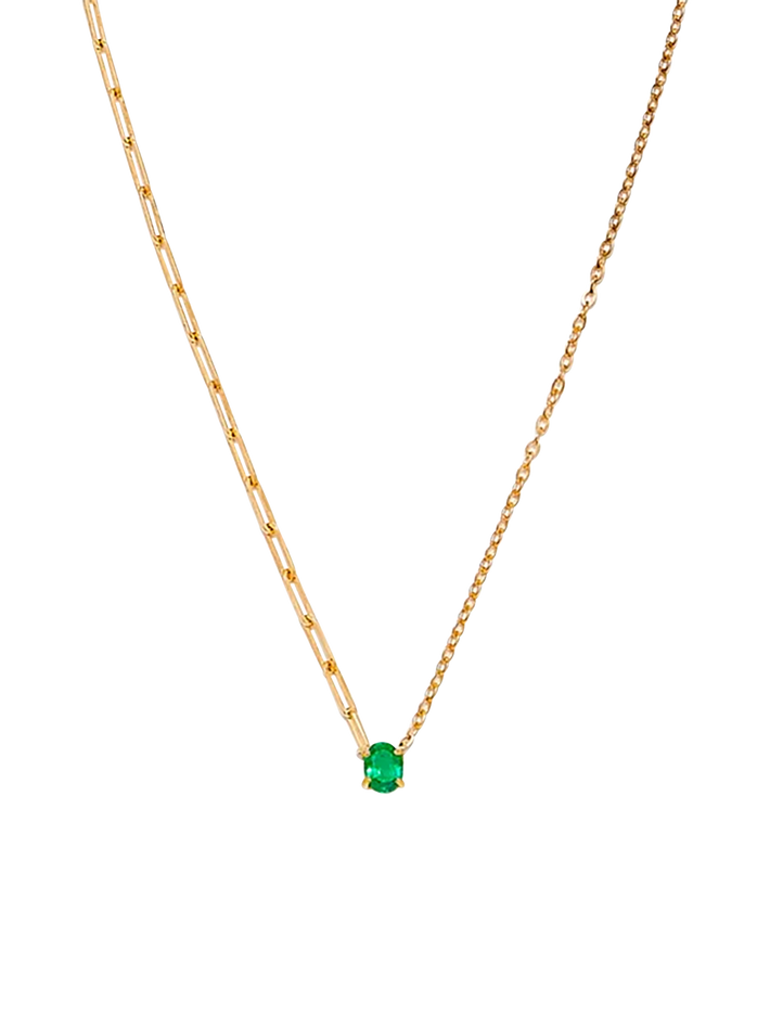 Yellow gold emerald solitaire necklace