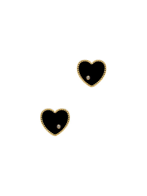 Yellow gold onyx heart studs photo