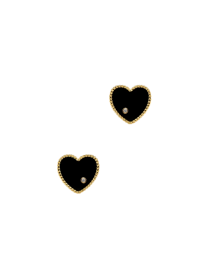 Yellow gold onyx heart studs