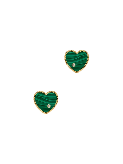 Yellow gold malachite heart studs photo