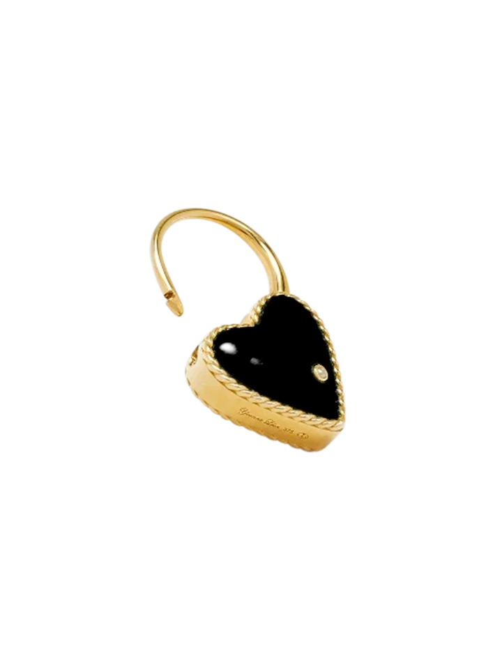 Yellow gold onyx heart padlock hoop