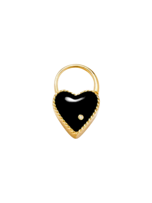 Yellow gold onyx heart padlock hoop photo