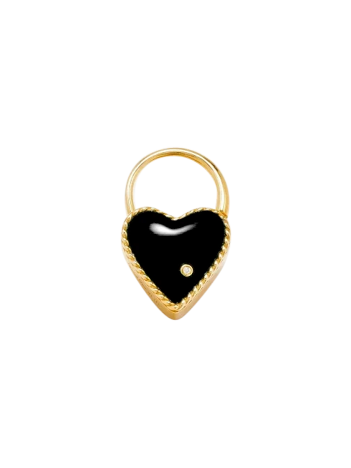 Yellow gold onyx heart padlock hoop